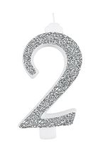 Picture of GIANT GLITTER NUMERAL CANDLE N.2 - SILVER 14CM